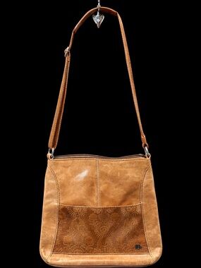 The Sak Tan Leather Crossbody Bag with Embossed Front Pocket